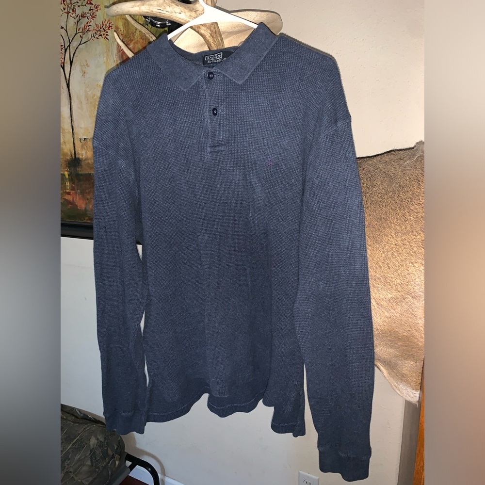 Polo Ralph Lauren Long sleeve waffle collared polo shirt- Henley, XL